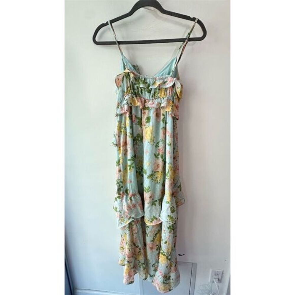 By The River Women's Floral Ruffle Tiered Midi Dress Blue Size S